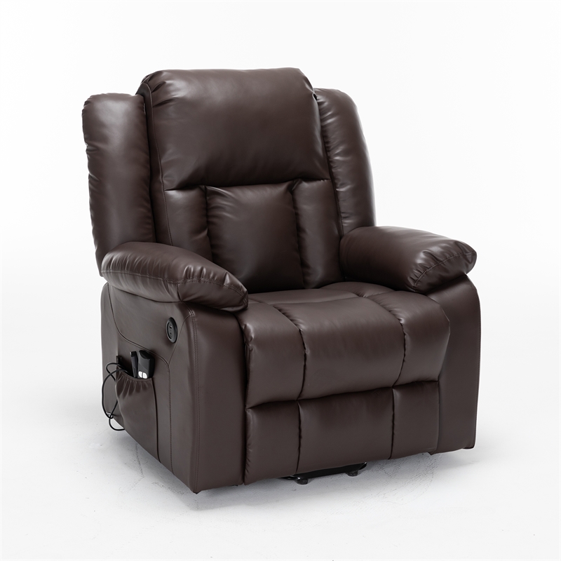 Pemberly Row Faux Leather Lift Assist Recliner Chair in Brown