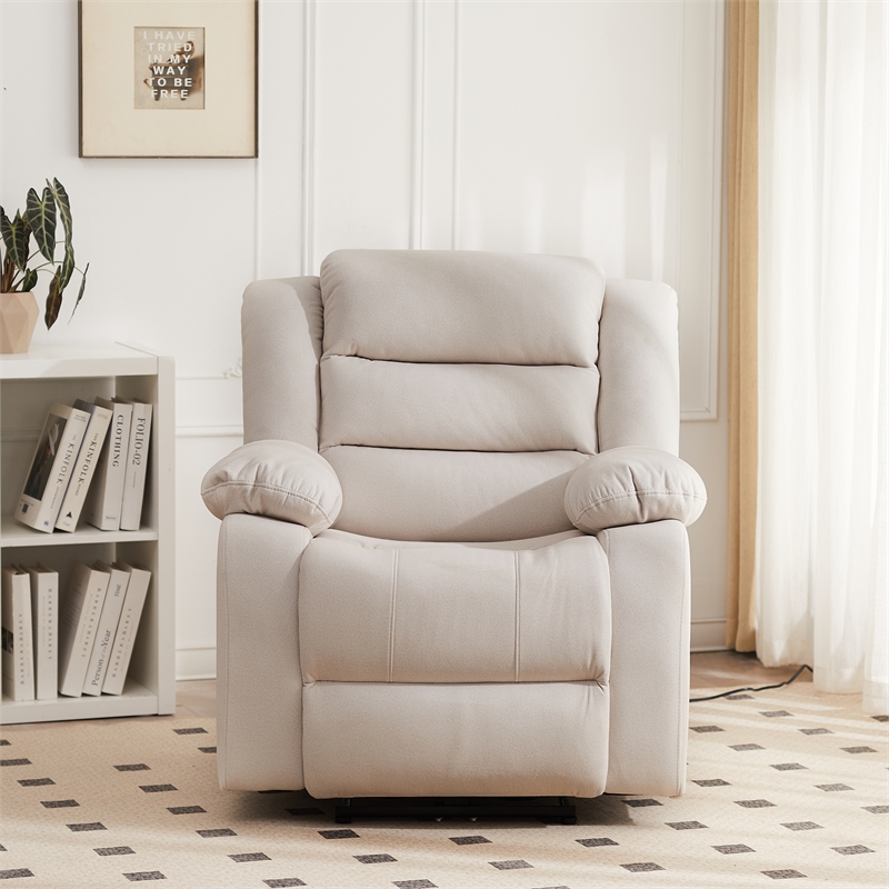 Pemberly Row Power Recliner Chair Fabric Living Room Chair Beige
