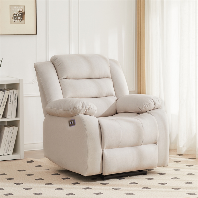 Pemberly Row Power Recliner Chair Fabric Living Room Chair Beige