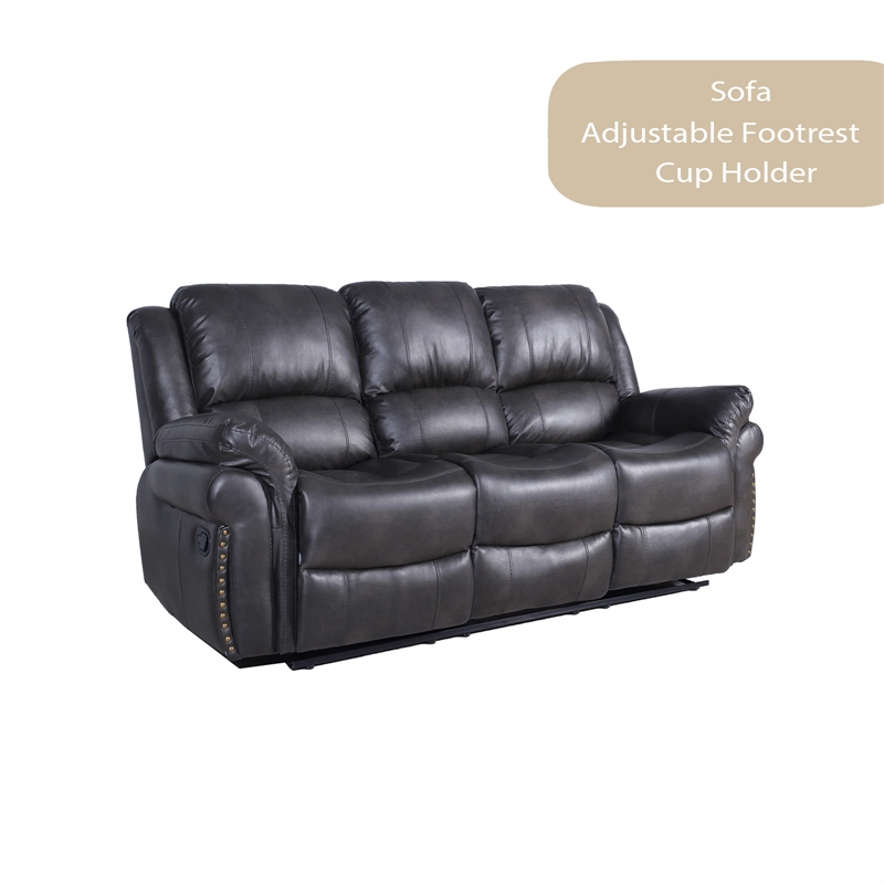 Pemberly Row 3-Piece Living Room Set Faux Leather Sofa Set in Gray