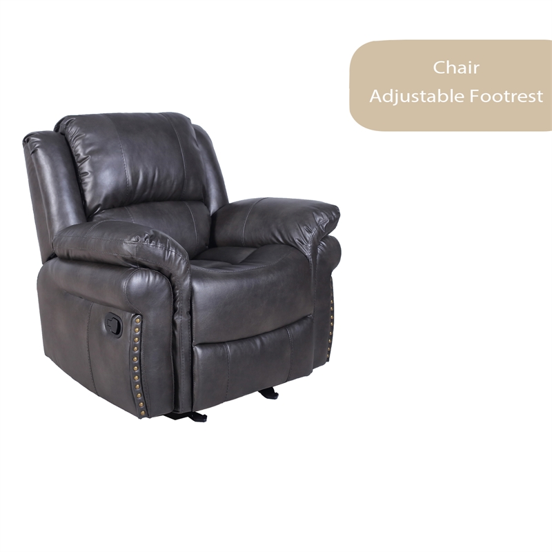 Pemberly Row 3-Piece Living Room Set Faux Leather Sofa Set in Gray