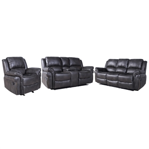 Pemberly Row 3-Piece Living Room Set Faux Leather Sofa Set in Gray
