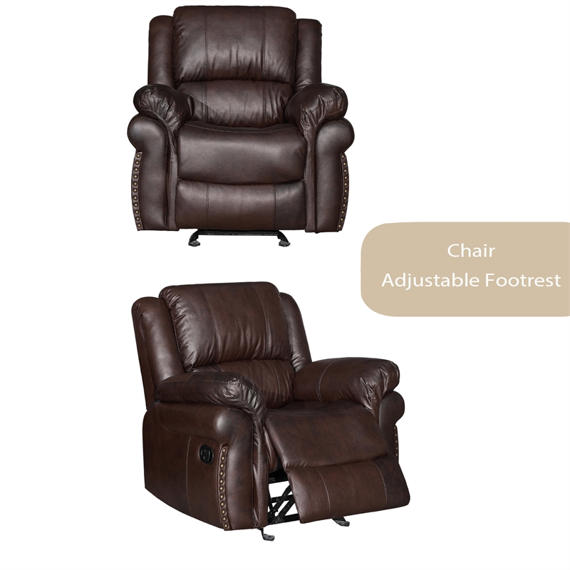 Pemberly Row 3-Piece Living Room Set Faux Leather Sofa Set in Brown