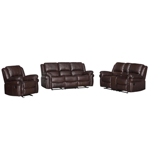 Pemberly Row 3-Piece Living Room Set Faux Leather Sofa Set in Brown