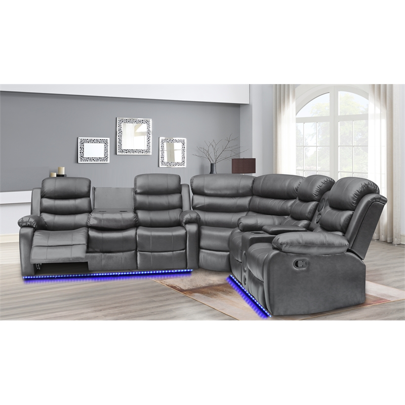 Pemberly Row Faux Leather Living Room Set Reclining Sectional Sofa in White