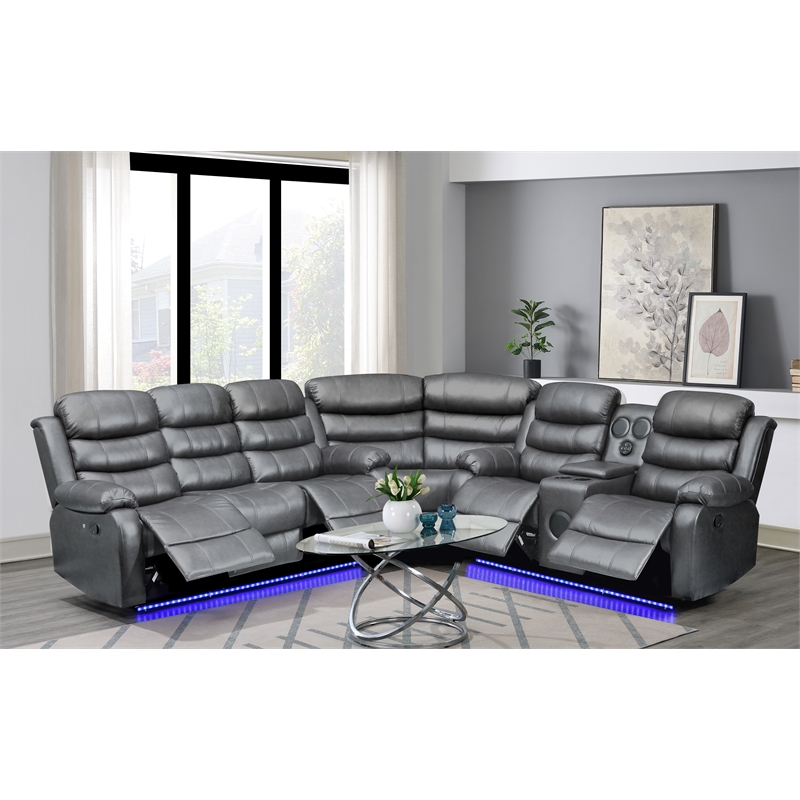 Pemberly Row Faux Leather Living Room Set Reclining Sectional Sofa in White