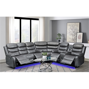 Pemberly Row Faux Leather Living Room Set Reclining Sectional Sofa in White