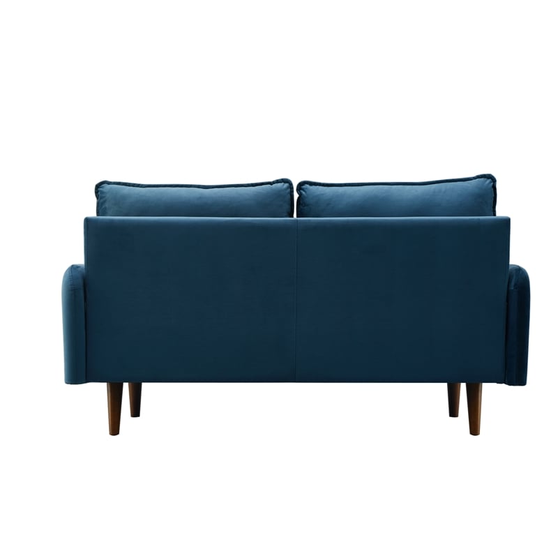 Pemberly Row Velvet Loveseat Sofa Wooden Legs for Living Room-Prussian Blue