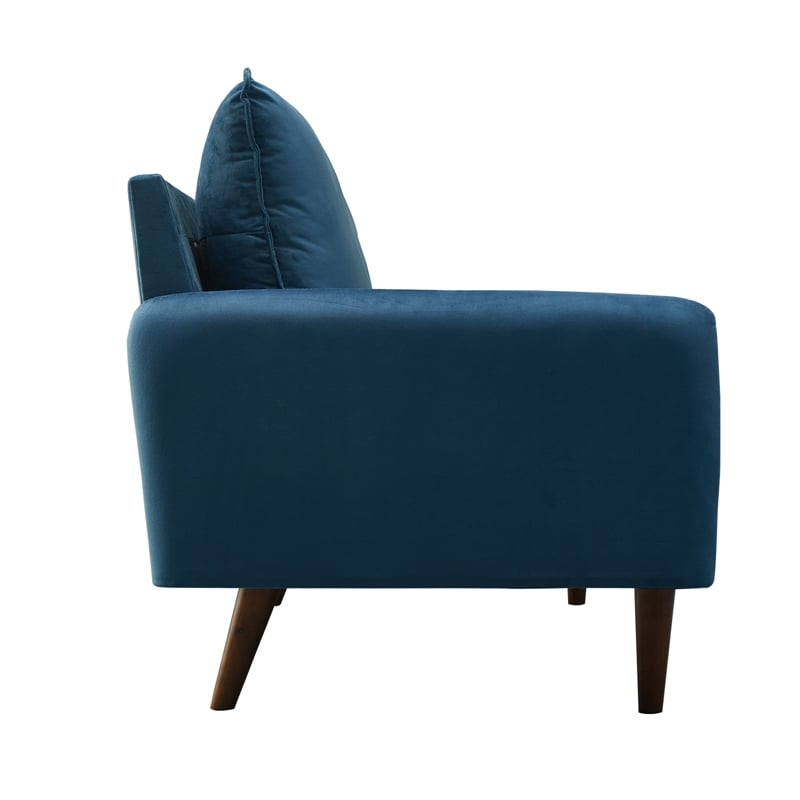 Pemberly Row Velvet Loveseat Sofa Wooden Legs for Living Room-Prussian Blue