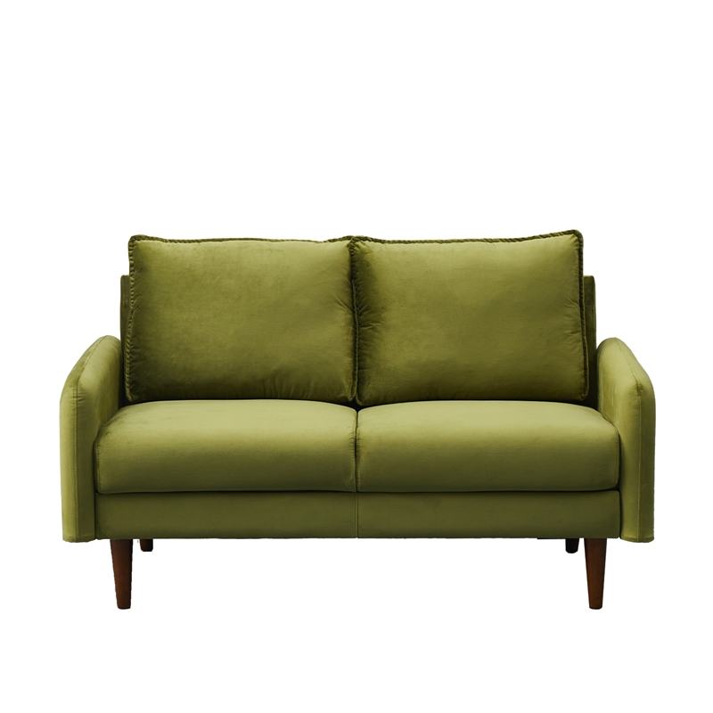 Pemberly Row Velvet Loveseat Sofa with Wooden Legs for Living Room-Army Green