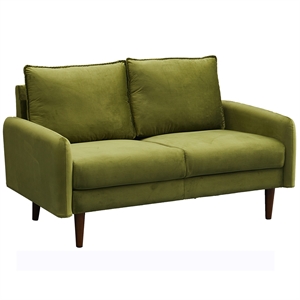 Pemberly Row Velvet Loveseat Sofa with Wooden Legs for Living Room-Army Green