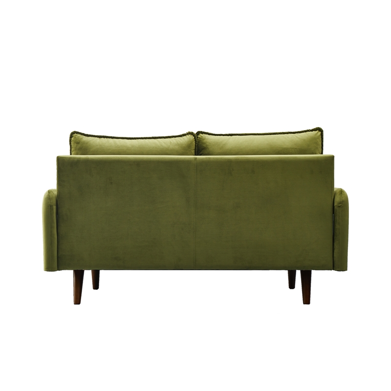 Pemberly Row Velvet Loveseat Sofa with Wooden Legs for Living Room-Army Green