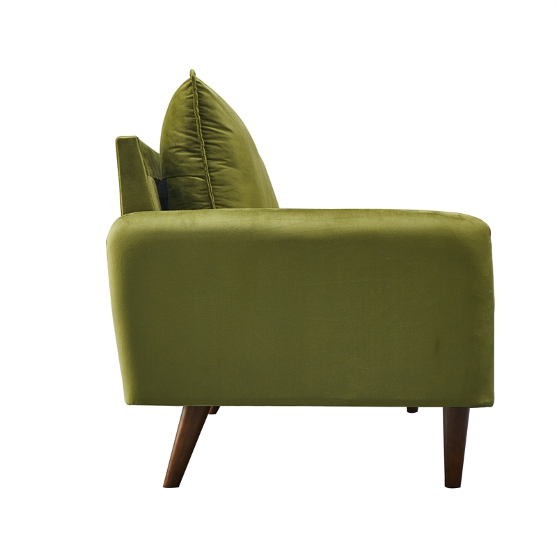 Pemberly Row Velvet Loveseat Sofa with Wooden Legs for Living Room-Army Green