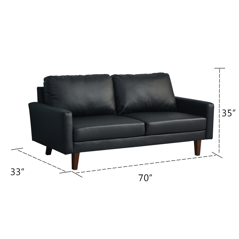 Pemberly Row Faux Leather Sofa Mid-Century Couch for Living Room/Office-Black
