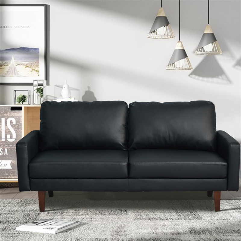 Pemberly Row Faux Leather Sofa Mid-Century Couch for Living Room/Office-Black