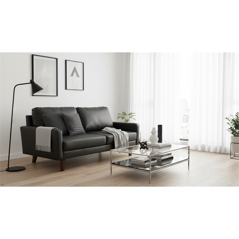 Pemberly Row Faux Leather Sofa Mid-Century Couch for Living Room/Office-Black