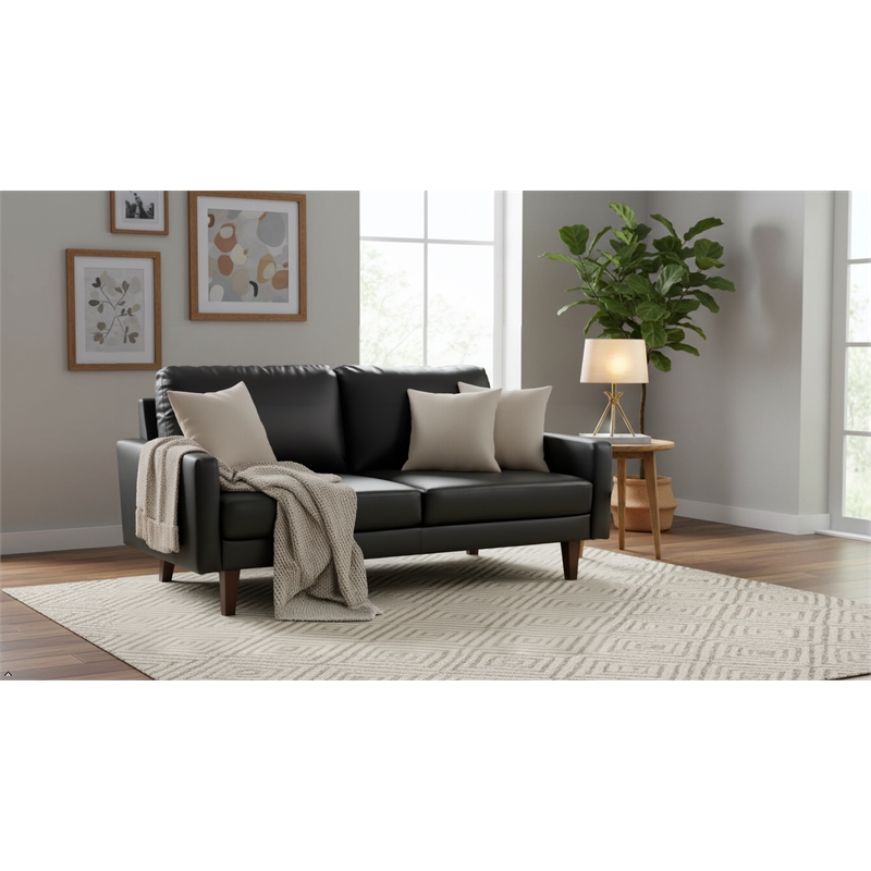 Pemberly Row Faux Leather Sofa Mid-Century Couch for Living Room/Office-Black
