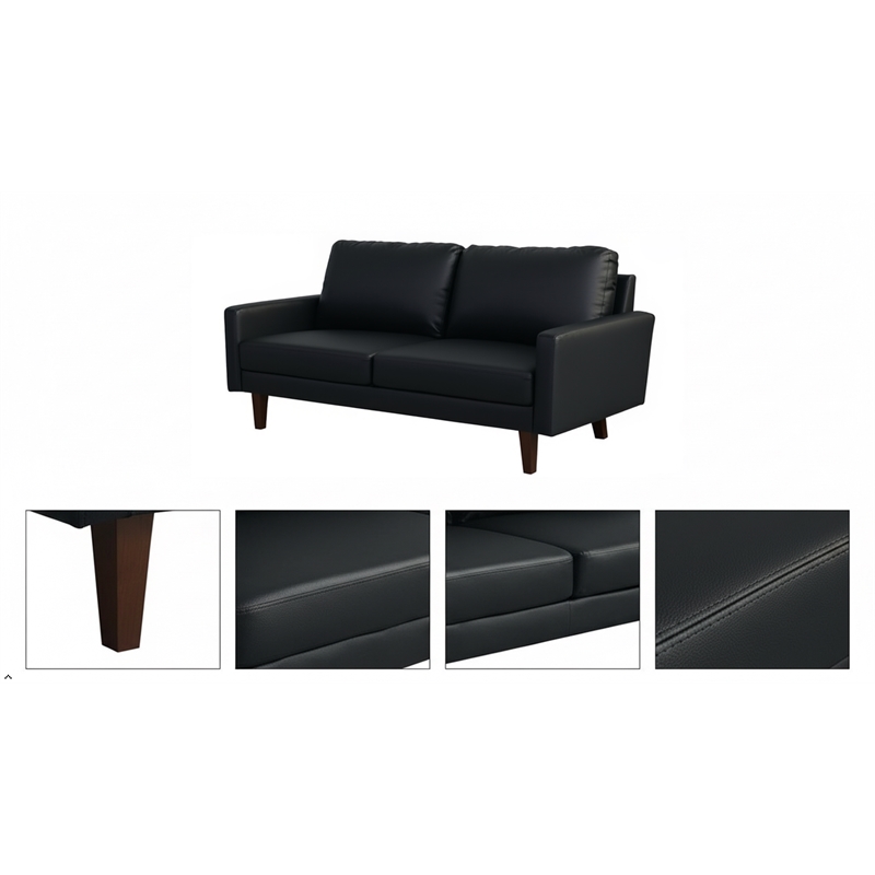 Pemberly Row Faux Leather Sofa Mid-Century Couch for Living Room/Office-Black