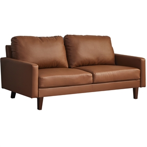 Pemberly Row Faux Leather Sofa Mid-Century Couch for Living Room/Office-Brown