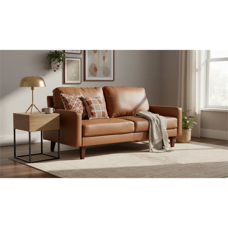 Pemberly Row Faux Leather Sofa Mid-Century Couch for Living Room/Office-Brown