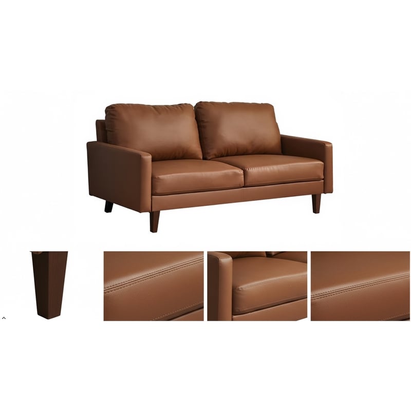 Pemberly Row Faux Leather Sofa Mid-Century Couch for Living Room/Office-Brown