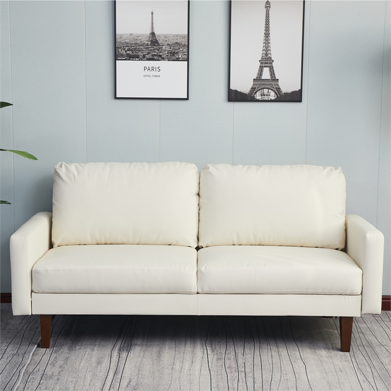 Pemberly Row Faux Leather Sofa Mid-Century Couch for Living Room