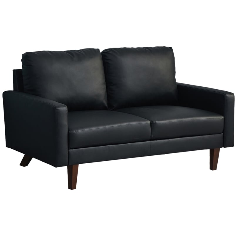 Pemberly Row Faux Leather Loveseat Modern Sofa for Living Room/Office in Black