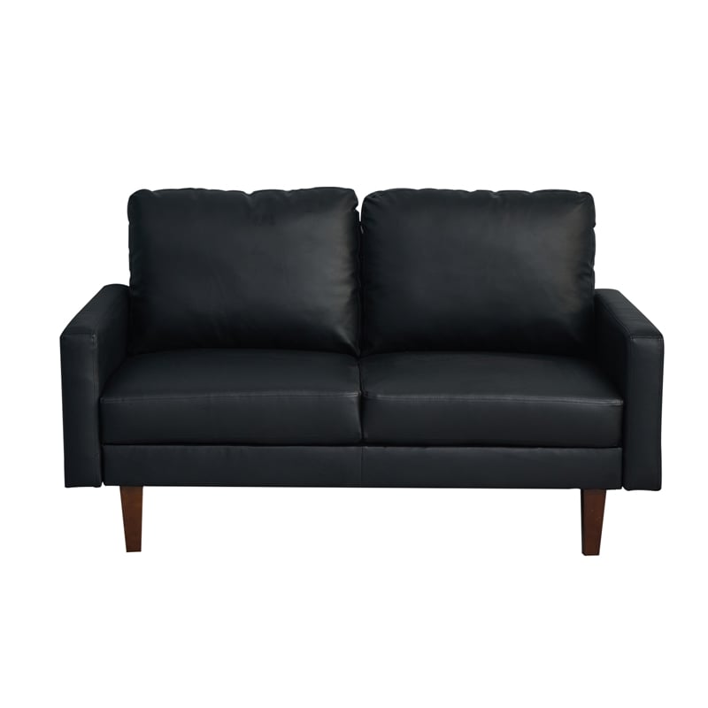 Pemberly Row Faux Leather Loveseat Modern Sofa for Living Room/Office in Black