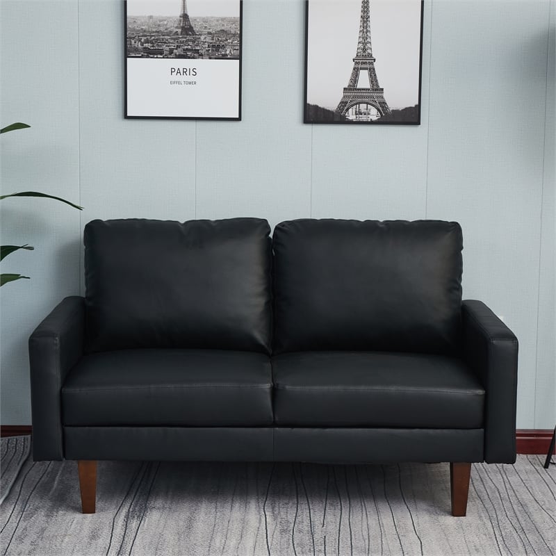 Pemberly Row Faux Leather Loveseat Modern Sofa for Living Room/Office in Black