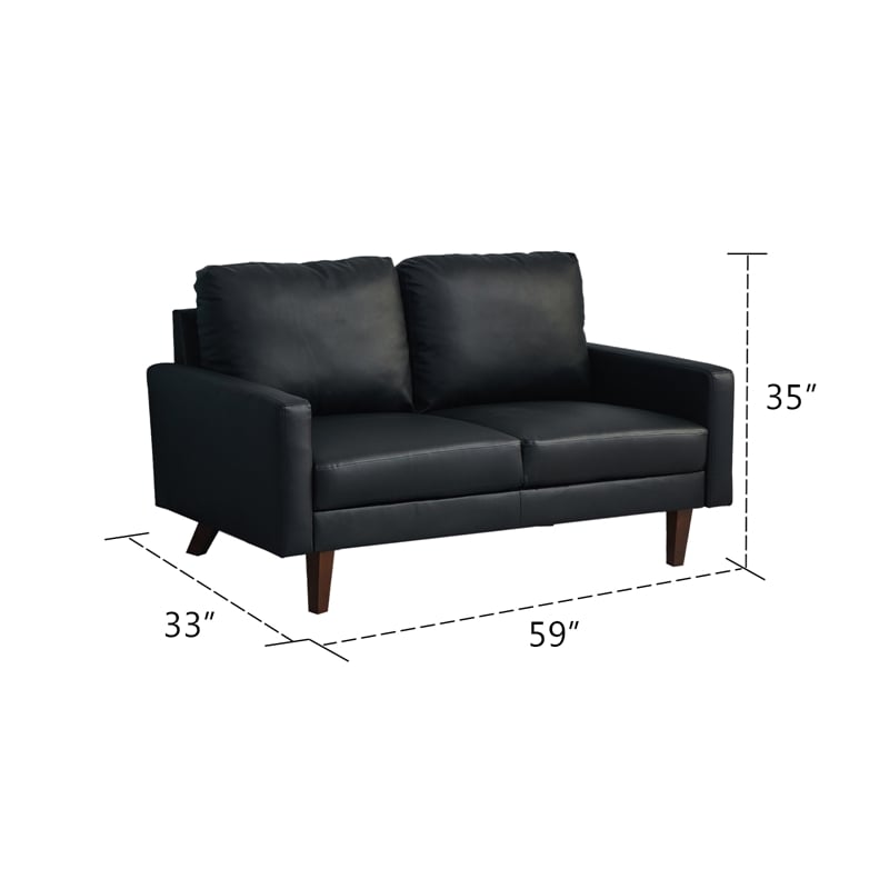 Pemberly Row Faux Leather Loveseat Modern Sofa for Living Room/Office in Black