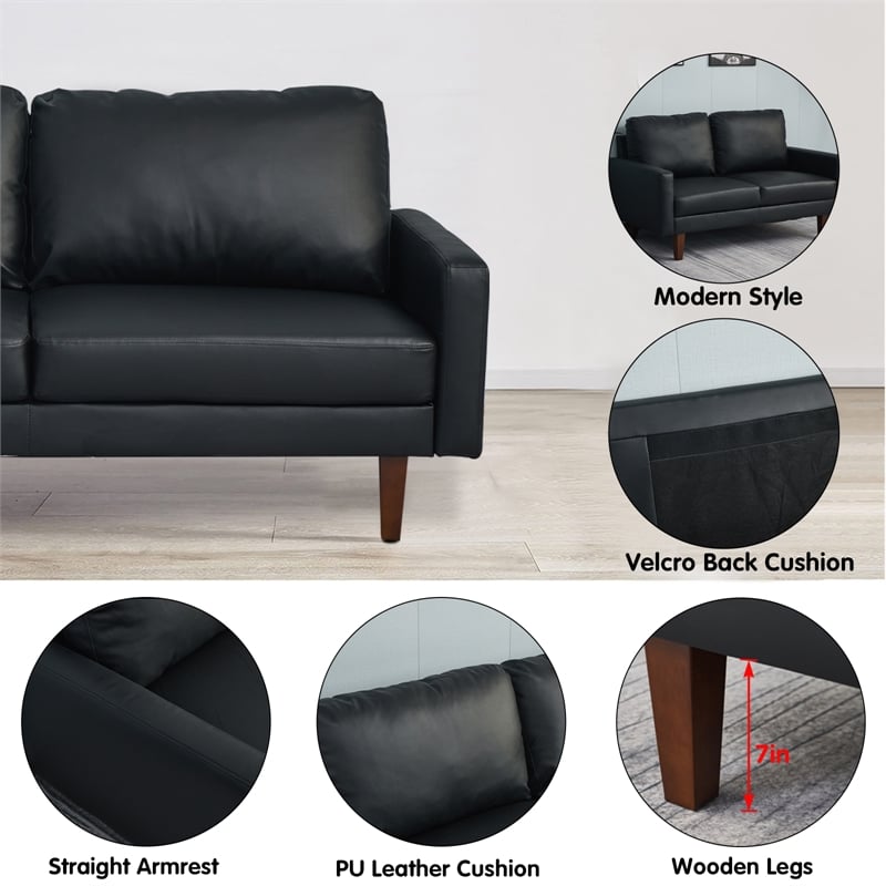 Pemberly Row Faux Leather Loveseat Modern Sofa for Living Room/Office in Black