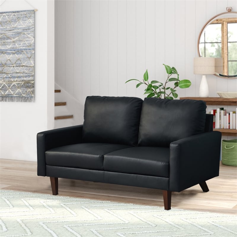 Pemberly Row Faux Leather Loveseat Modern Sofa for Living Room/Office in Black