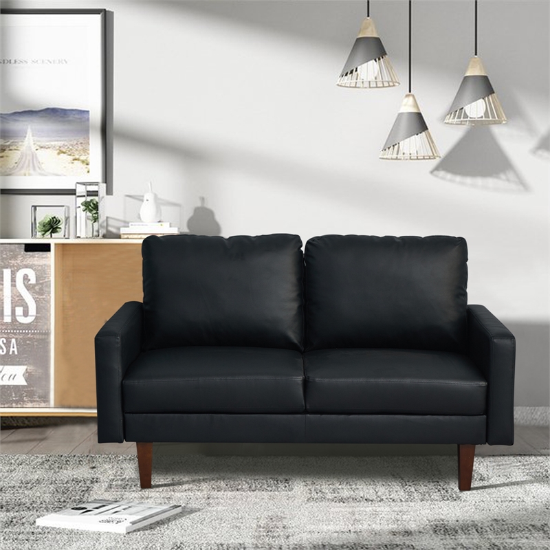 Pemberly Row Faux Leather Loveseat Modern Sofa for Living Room/Office in Black