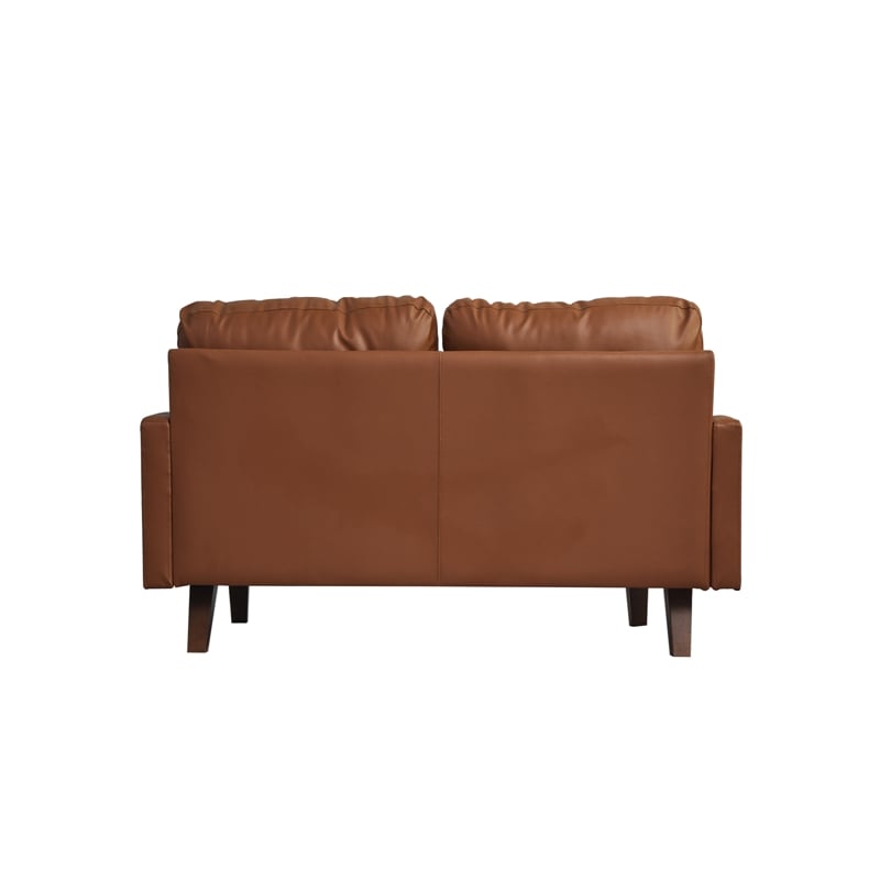 Pemberly Row Faux Leather Loveseat Modern Sofa for Living Room/Office in Brown
