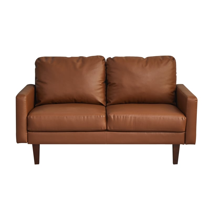 Pemberly Row Faux Leather Loveseat Modern Sofa for Living Room/Office in Brown