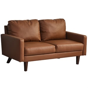 Pemberly Row Faux Leather Loveseat Modern Sofa for Living Room/Office in Brown