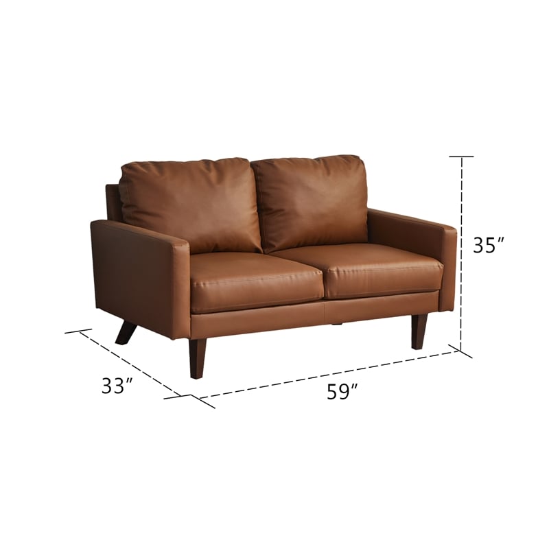 Pemberly Row Faux Leather Loveseat Modern Sofa for Living Room/Office in Brown