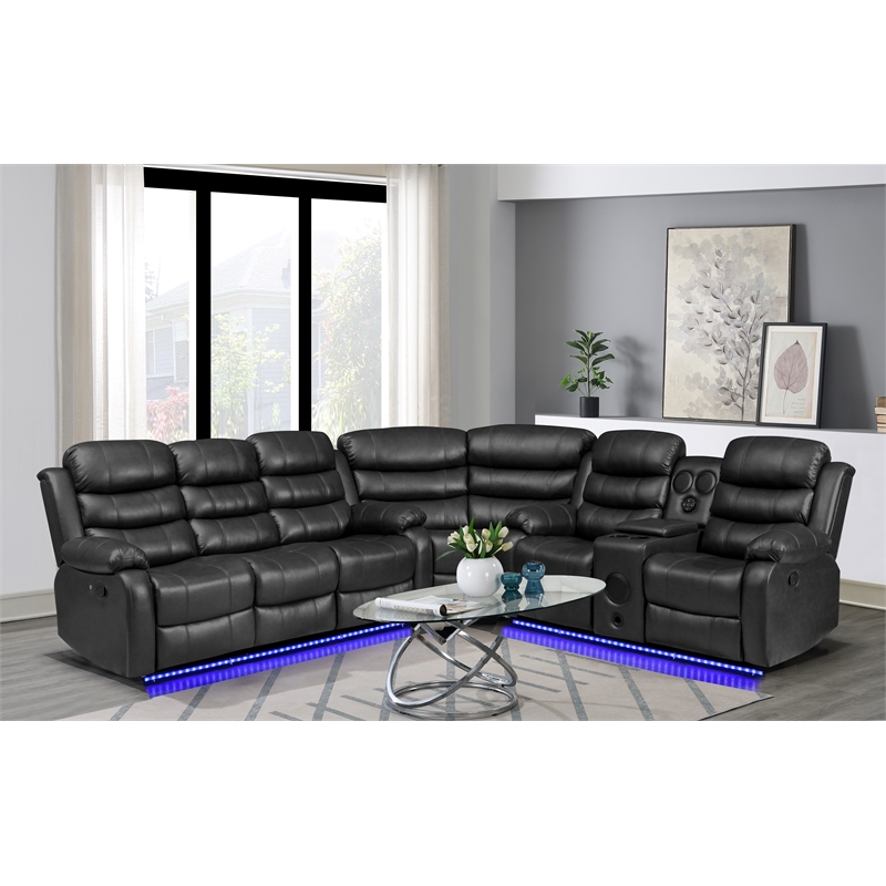 Pemberly Row 3 - Piece USB Vegan Leather Reclining Sectional with Sound System