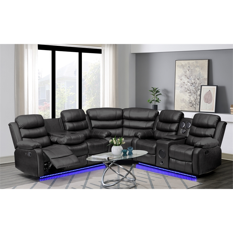 Pemberly Row 3 - Piece USB Vegan Leather Reclining Sectional with Sound System