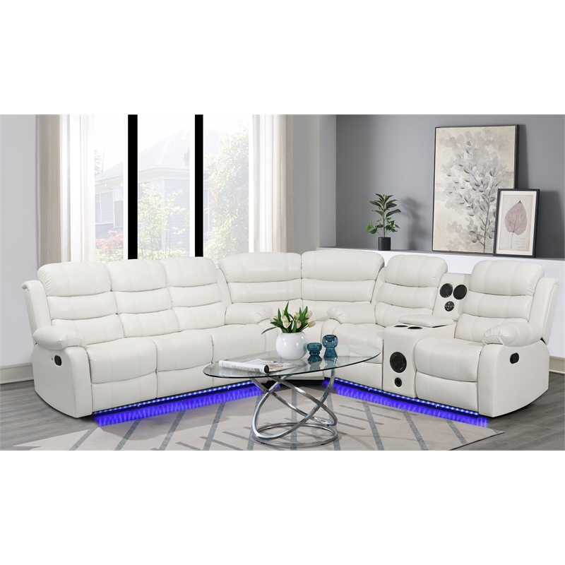 Pemberly Row 3 - Piece USB Vegan Leather Reclining Sectional with Sound System