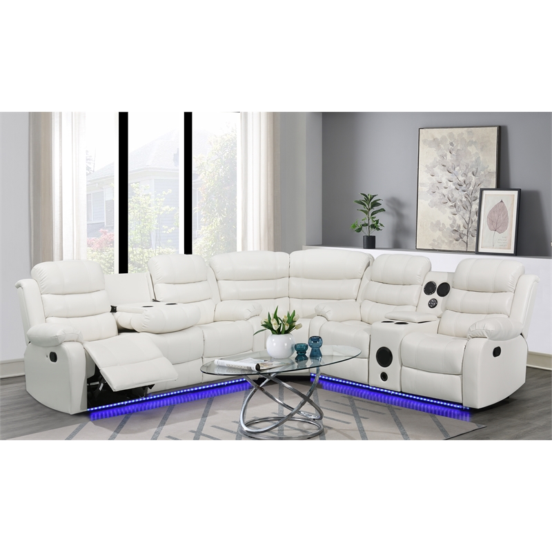 Pemberly Row 3 - Piece USB Vegan Leather Reclining Sectional with Sound System