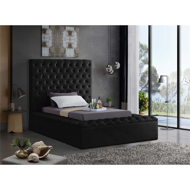 Pemberly Row Modern Solid Wood Tufted Velvet Twin Bed in Black