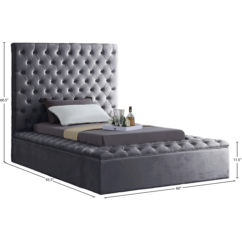 Pemberly Row Modern Solid Wood Tufted Velvet Twin Bed in Gray