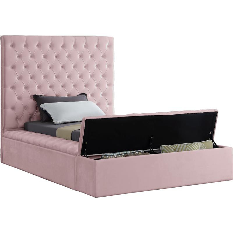 Pemberly Row Modern Solid Wood Tufted Velvet Twin Bed in Pink