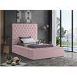 Pemberly Row Modern Solid Wood Tufted Velvet Twin Bed in Pink