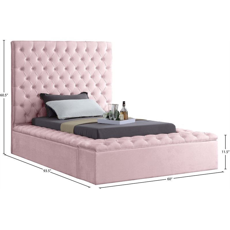 Pemberly Row Modern Solid Wood Tufted Velvet Twin Bed in Pink