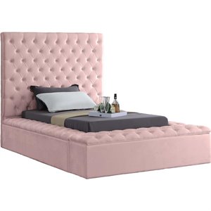 Pemberly Row Modern Solid Wood Tufted Velvet Twin Bed in Pink
