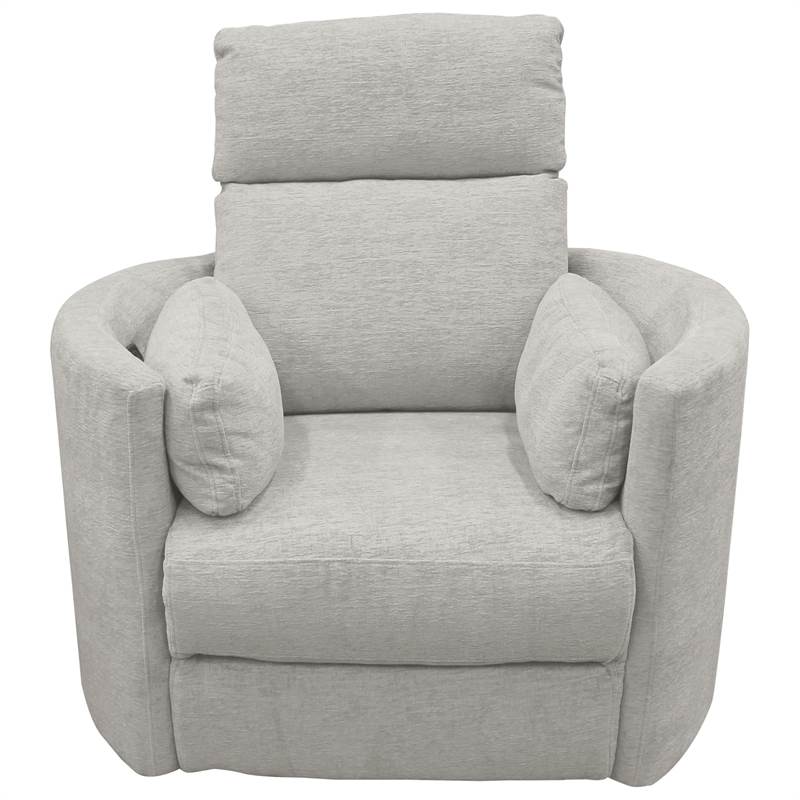 Pemberly Row Fabric Power Swivel Glider Recliner Chair in Mineral White