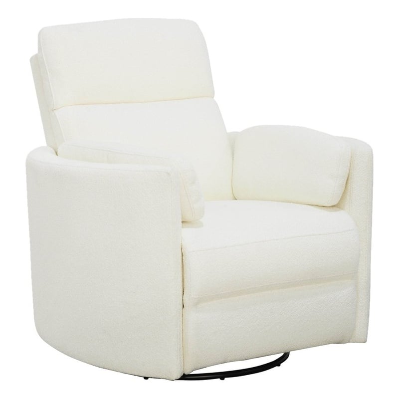 Pemberly Row Fabric Power Swivel Glider Recliner Chair in White with USB Charger