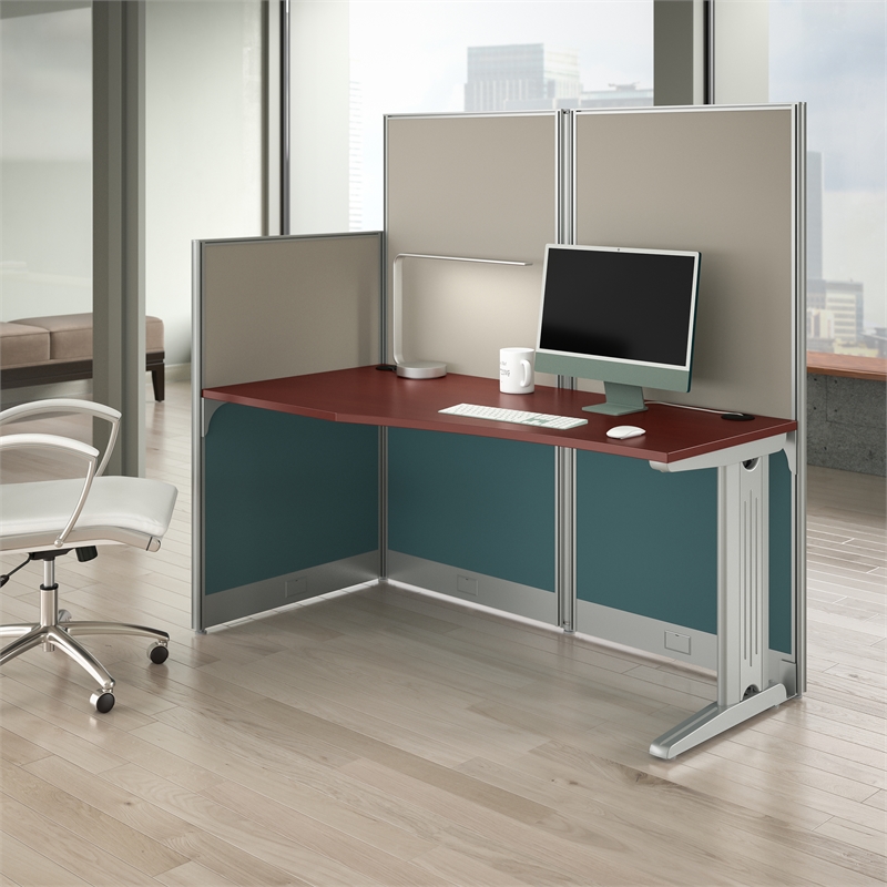Pemberly Row 65W Straight Cubicle Desk in Hansen Cherry - Engineered Wood